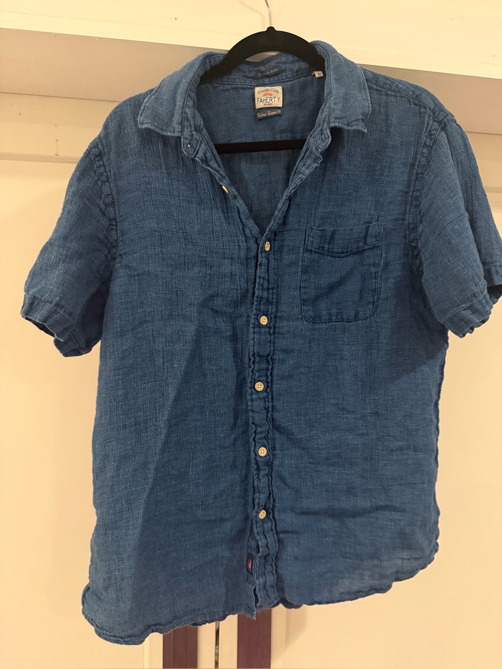 Faherty Short-Sleeve Indigo Button-Up Linen Shirt - Blue